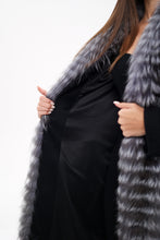 Load image into Gallery viewer, Genuine Silver Fox Virgin Wool Wrap Coat in Black
