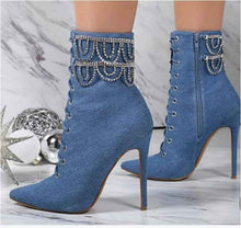 Load image into Gallery viewer, Rhinestone Chain Stiletto Pointed Toe : Ankle Boots
