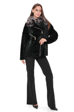 Load image into Gallery viewer, Bari Genuine Astrakhan Silver Fox Trim Coat
