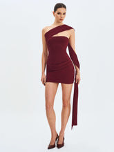 Load image into Gallery viewer, Ovelia Crimson Satin Ribbon Strapless Mini Dress
