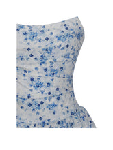 Load image into Gallery viewer, Paloma Blue Print Linen Corset Draping Top Midi Dress

