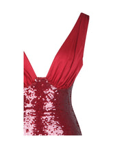 Load image into Gallery viewer, Shanelle Crimson Sequin Plunging Midi Dress
