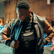 Load image into Gallery viewer, Moto Bomber Two Tone Men's Leather Jacket
