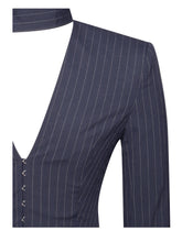 Load image into Gallery viewer, Tahlia Deep V Pinstripes Navy Blue Blazer Dress with scarf collar
