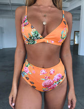 Load image into Gallery viewer, High Waist Swimwear Women Push Up Beachwear  Women High Waist Two Piece Bikini Swimsuit Halter Twist Front Bathing Suit Swimwear Solid Bathing Suit Animal Leopard Female Swimsuit Women Bikini
