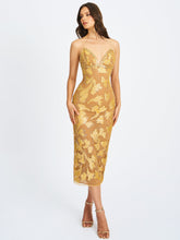 Load image into Gallery viewer, Edie Gold Beaded Sequin Midi Pencil Dress
