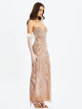 Load image into Gallery viewer, Quinci Apricot Beaded Sequin Sweetheart Maxi Dress
