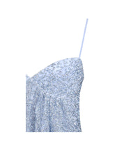 Load image into Gallery viewer, Wallie Baby Blue Rhinestone Embellished Mesh Backless Gown
