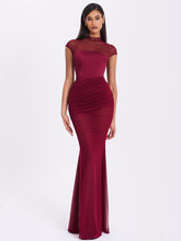 Load image into Gallery viewer, Fabienne Burgundy Mesh Cap Sleeve Mermaid Gown
