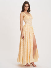 Load image into Gallery viewer, Ulissa Orange Square Neck Jacquard Textured High Slit Maxi Dress
