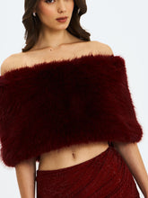 Load image into Gallery viewer, Darla Burgundy Faux Fur Off-Shoulder Cropped Top
