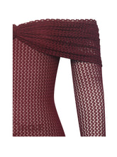 Load image into Gallery viewer, Kaedyn Burgundy Off Shoulder Long Sleeve Crochet Mermaid Maxi Dress
