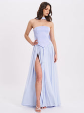 Load image into Gallery viewer, Qianna Baby Blue Peplum Top Drop Waist Chiffon Gown

