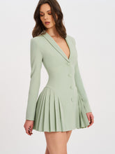 Load image into Gallery viewer, Delia Pistachio Green Blazer Dress with Pleated Detail
