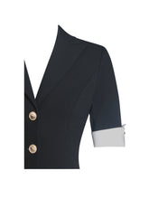 Load image into Gallery viewer, Ilitha Black Woven Crepe Pleated Mini Blazer Dress
