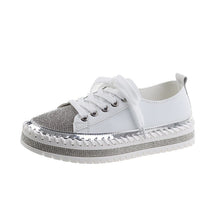 Load image into Gallery viewer, Womens Leopard Sneakers Women Canvas Shoes Leisure Lace-Up Sneakers Rhinestone Shiny Flat Charming Shoes Platform Leisure Low Sneakers
