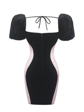 Load image into Gallery viewer, Nova Black Contoured Sweetheart Puff Sleeve Mini Dress
