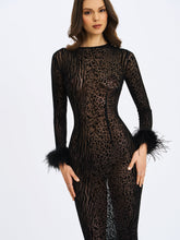 Load image into Gallery viewer, Patricia Black Leopard Burnout Velvet Mesh Backless Maxi Dress
