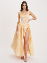 Load image into Gallery viewer, Ulissa Orange Square Neck Jacquard Textured High Slit Maxi Dress

