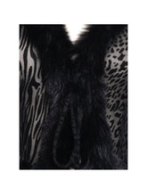 Load image into Gallery viewer, Hali Black Animal Print Burnout Velvet Fur Trim Top
