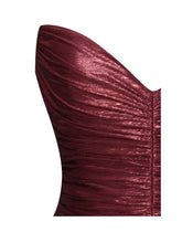 Load image into Gallery viewer, Sable Ruched Burgundy Glitter Mermaid Gown
