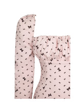 Load image into Gallery viewer, Perla Baby Pink Ruched Bust Velvet-Embossed Bow Mini Dress
