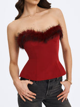 Load image into Gallery viewer, Ivette Crimson Fur-Trimmed Peplum Top
