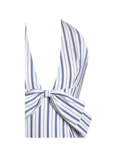 Load image into Gallery viewer, Mackenna Navy Stripe Halter Smock Back Maxi Dress

