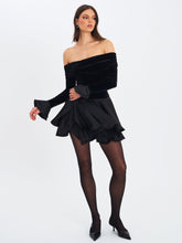Load image into Gallery viewer, Magnolia Black Off-Shoulder Layered Satin Mini Dress
