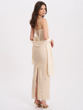 Load image into Gallery viewer, Raizel Gold Beaded Sequin Bodycon Gown with Scarf

