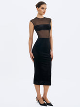 Load image into Gallery viewer, Quielle Black Mesh and Velvet Midi Bodycon Dress
