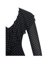 Load image into Gallery viewer, Omari Black Chiffon Polka Dot Ruffled Neckline Mini Dress
