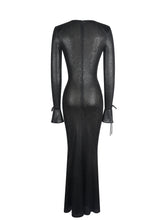 Load image into Gallery viewer, Ilysia Black V-Neck Plunge Snakeskin Mermaid Hem Maxi Dress
