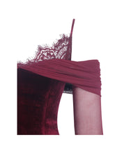 Load image into Gallery viewer, Maybelle Magenta Bardot Lace Strap Peplum Maxi Dress
