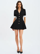 Load image into Gallery viewer, Ilitha Black Woven Crepe Pleated Mini Blazer Dress
