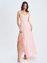 Load image into Gallery viewer, Mallory Baby Pink Stripe Jacquard High Slit Gown
