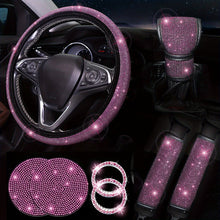 Load image into Gallery viewer, Diamond Set Leather Steering Wheel Cover Rhinestones Steering Wheel Cover With Crystal Breathable Anti-Slip Steering Wheel Protector Diamond Sparkling Car Steering Wheel Protector Vehicle Car Bling Steering Wheel Cover for Women Girls
