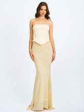 Load image into Gallery viewer, Adelina Butter Yellow Peplum Mermaid Gown with Lace-up Back

