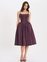 Load image into Gallery viewer, Oakleigh Blackberry Purple Cotton Lace-up Back Midi Dress
