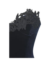 Load image into Gallery viewer, Pascha Black Lace Appliqué Strapless Peplum Midi Dress
