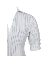 Load image into Gallery viewer, Palina Pinstripes Cotton Poplin Pleated Midi Preppy Shirt Dress
