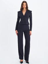 Load image into Gallery viewer, Quinne Navy Striped Single-Breasted Peplum Blazer
