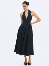 Load image into Gallery viewer, Delaney Black Lapel Halter Midi A-Line Dress
