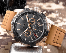 Load image into Gallery viewer, Men's Waterproof Watch With Chronometers Date Display Gold Detail Excellent Background Perfect Gift
