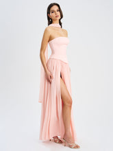 Load image into Gallery viewer, Qianna Baby Pink Peplum Top Drop Waist Chiffon Gown
