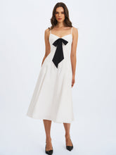 Load image into Gallery viewer, Corinne White Poplin Flared Midi Dress with Removable Bow
