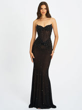 Load image into Gallery viewer, Fatima Black Crystal Sleeveless Corset Mermaid Maxi Dress
