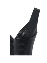Load image into Gallery viewer, Quilia Black Vegan Crocodile Leather Plunge Mini Dress
