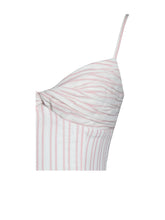 Load image into Gallery viewer, Zania Pink Stripe Ruched Breast Cotton Jacquard Midi Dress
