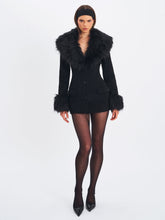 Load image into Gallery viewer, Hailee Black Single Breasted Wool Blend Mini Coat with Removable Fur Lapel
